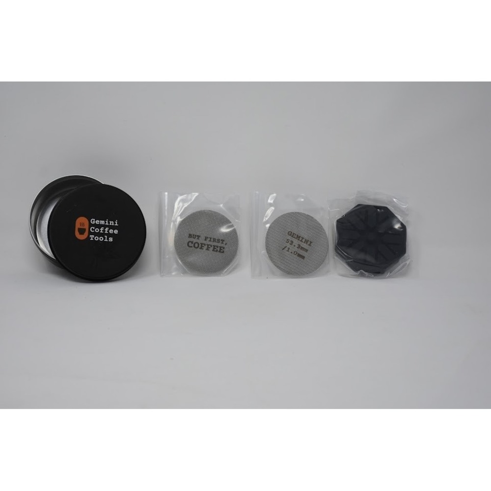 Gemini Coffee Tools Espresso Puck Screen Set w/ Tin  New Unused Incomplete As-Is
